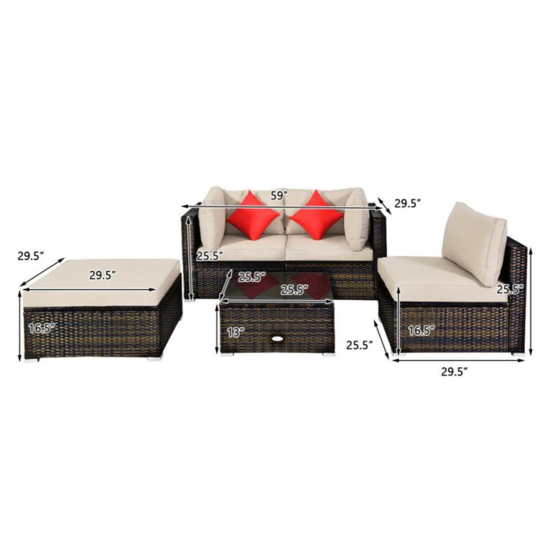 Hivvago 5 Pieces Outdoor Patio Rattan Furniture Set With Cushions