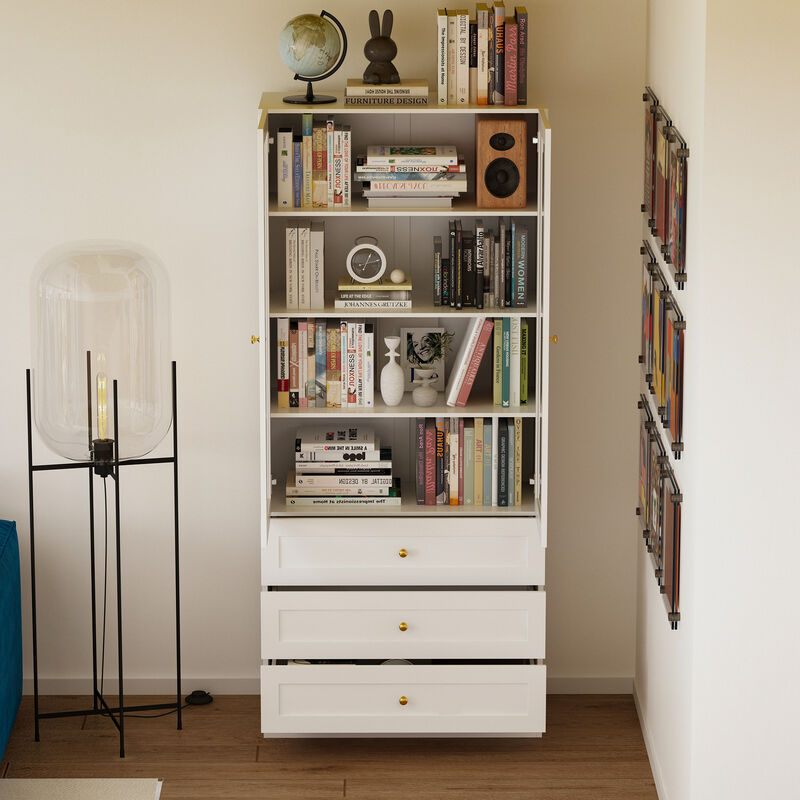 FUFU&GAGA Mdf 4-Shelf Bookcase with Doors (31.5-in W x 70.9-in H x 15.7-in D),White