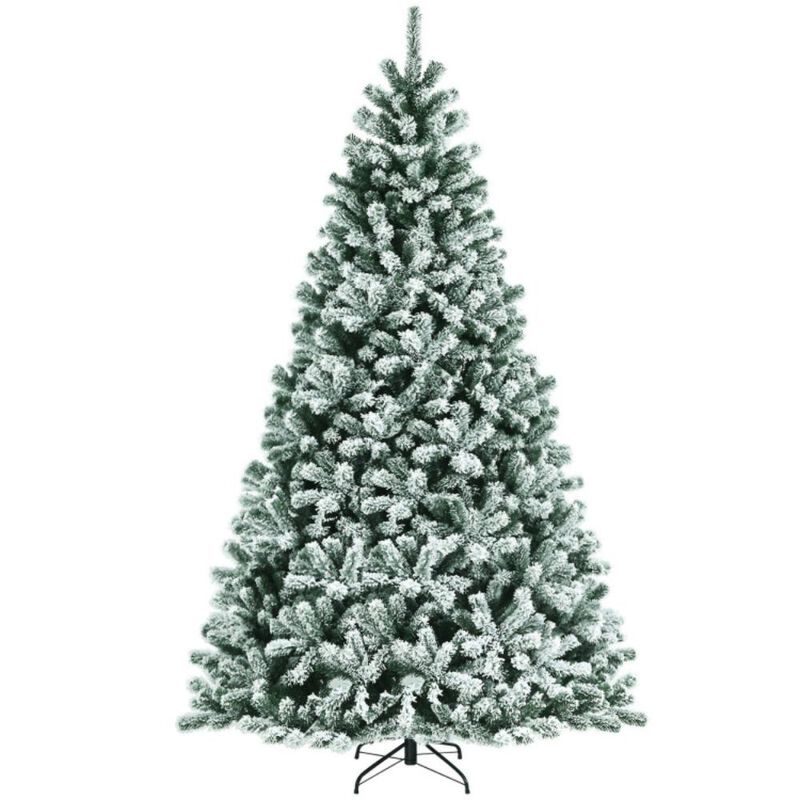 Hivvago 6/7/8 Feet Pre-lit Snow Flocked Christmas Tree with Metal Stand