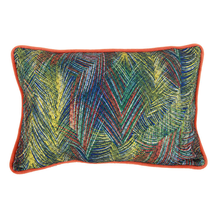 20 X 14 Inch Fabric Pillow with Abstract Art Details, Multicolor-Benzara