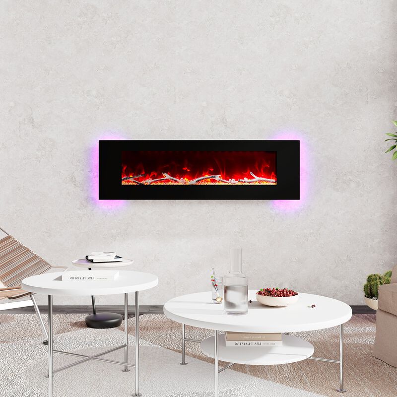 60 Inch 1500W Wall-Mount Fireplace with Multicolor Flame