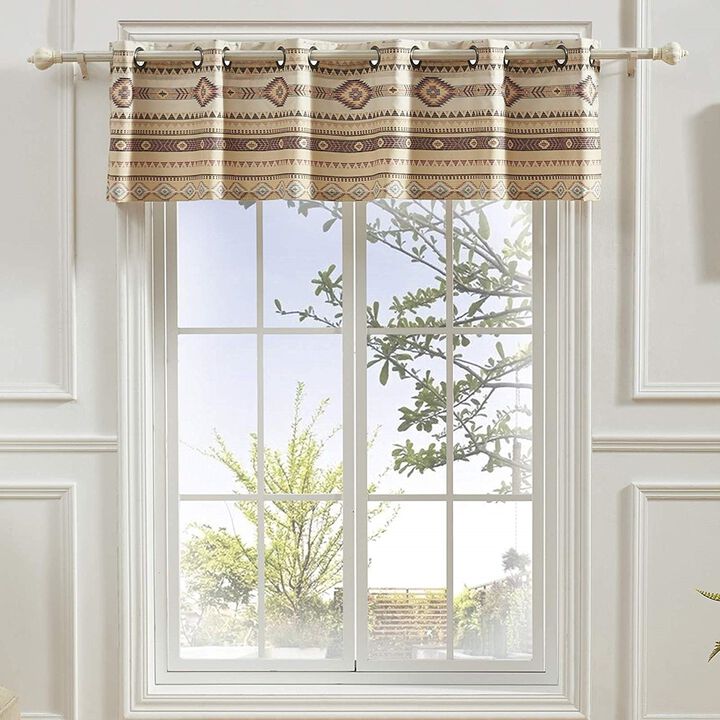 Barefoot Bungalow Phoenix Fabric with Grommets Rods Window Treatment Valance - 84x16", Tan