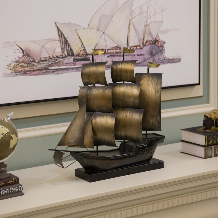 Nautical Home Decor Metal Sailboat Centerpiece Ship Decor Desktop Decoration, Natural