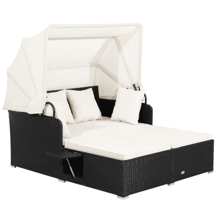Hivvago Patio Rattan Daybed with Retractable Canopy and Side Tables
