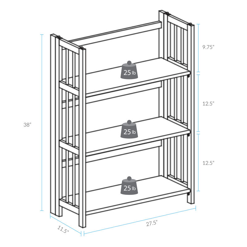 Casual Home 3-Shelf Stackable 27.5" Wide-Chestnut fold Bookcase