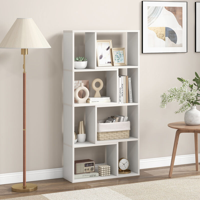 4-Tier Geometric Bookshelf with 8 Cubes for Living Room Bedroom