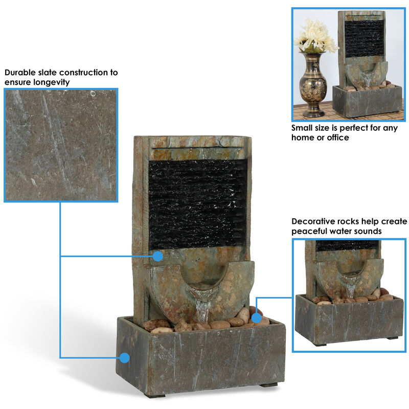 Sunnydaze Half Moon Slate Indoor Tabletop Water Fountain - 16 in