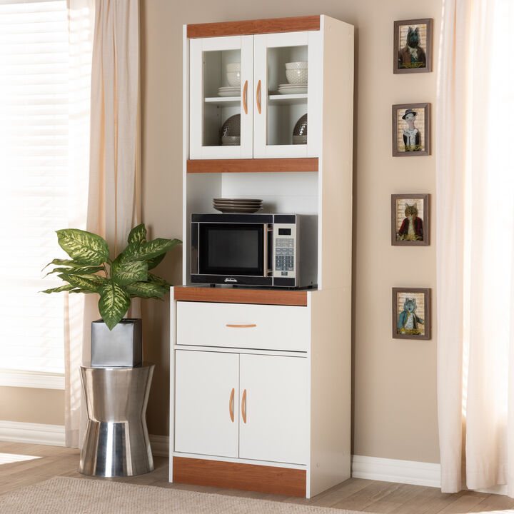 Baxton Studio Laurana Modern Oak Brown Finished Wood Kitchen Cabinet And Hutch