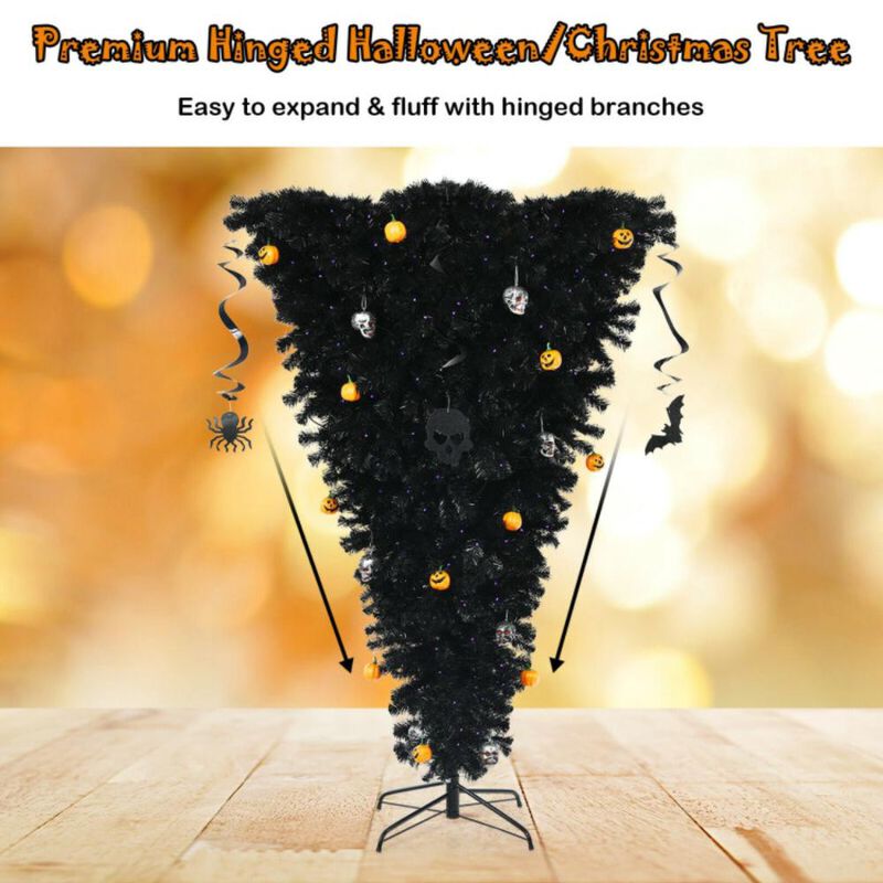 Hivvago 6 Feet Upside Down Artificial Christmas Tree with 270 Purple LED lights