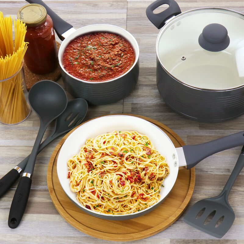 Oster Ridge Valley 8 Piece Aluminum Nonstick Cookware Set in Grey