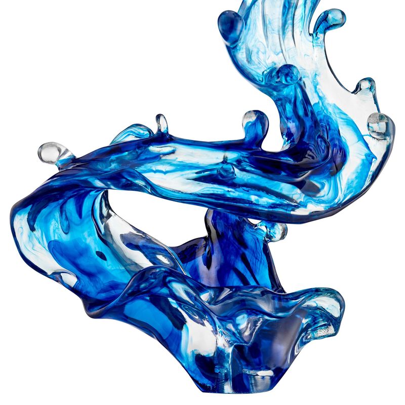 Wave Floor Sculpture Ocean Blue with Black Stand Resin Handmade 57" Tall