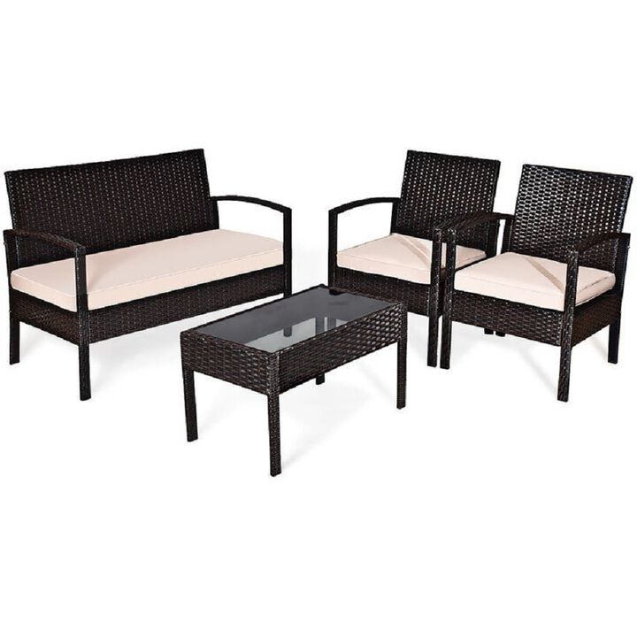 4 PCS Modern Outdoo Patio Cushioned Rattan Seat