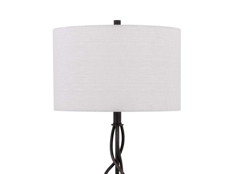 Round Fabric Shade Table Lamp, Metal Spiral Base, White, Textured Bronze-Benzara