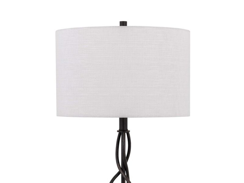 Round Fabric Shade Table Lamp, Metal Spiral Base, White, Textured Bronze-Benzara