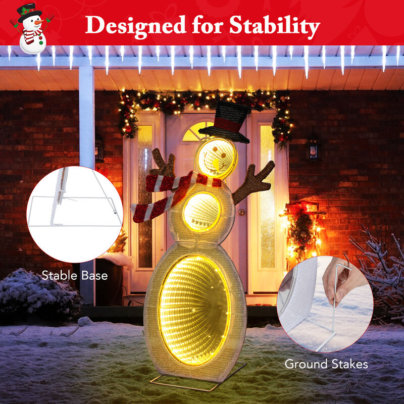 Lighted Snowman with LED Lights and Metal Stand