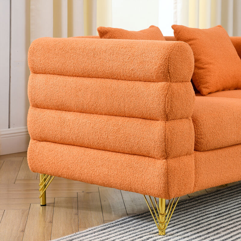 Oversized 2 Seater Sectional Sofa, Orange Teddy