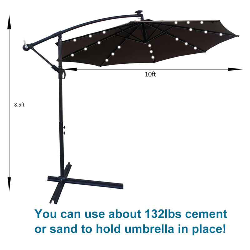 10 FT Outdoor Patio Umbrella Solar Powered LED Lighted Sun Shade Market Waterproof 8 Ribs