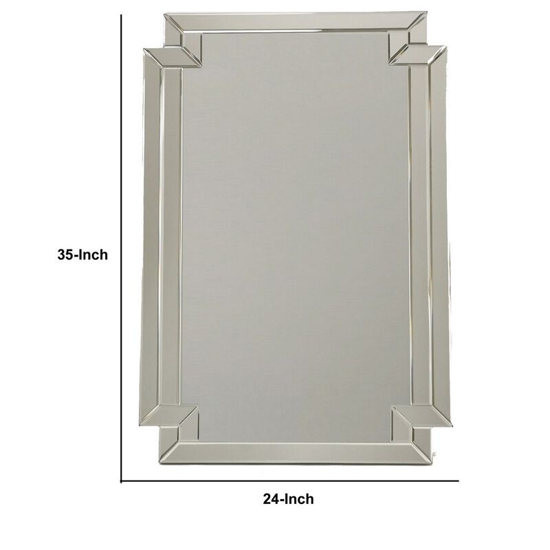 Accent Mirror with Intersected Beveled Frame, Silver - Benzara