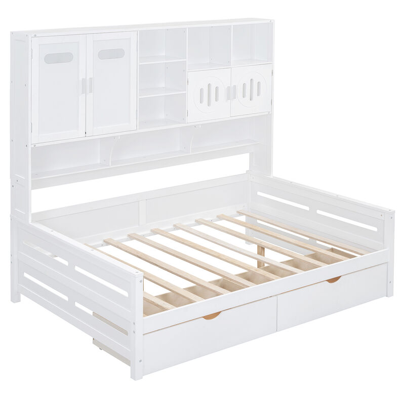 Merax Wooden Daybed with Storage Drawers and Cabinets