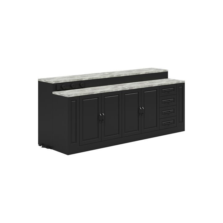 FUFU&GAGA Modern Kitchen Island with Storage, Marble-Texture Countertop, Built-in Power Outlets,MDF Cabinet with Drawers & Shelves, (94.5" W x 39.4" H x 31.3" D), Black