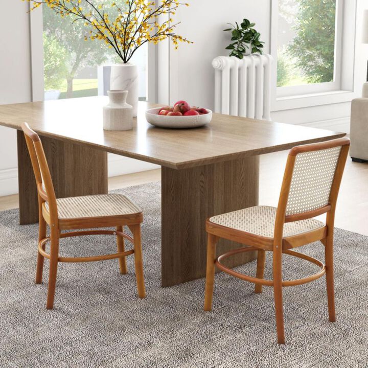 Hivvago Set of 2 Boho Dining Chairs Rattan with Teak Wood Structure and Footrests