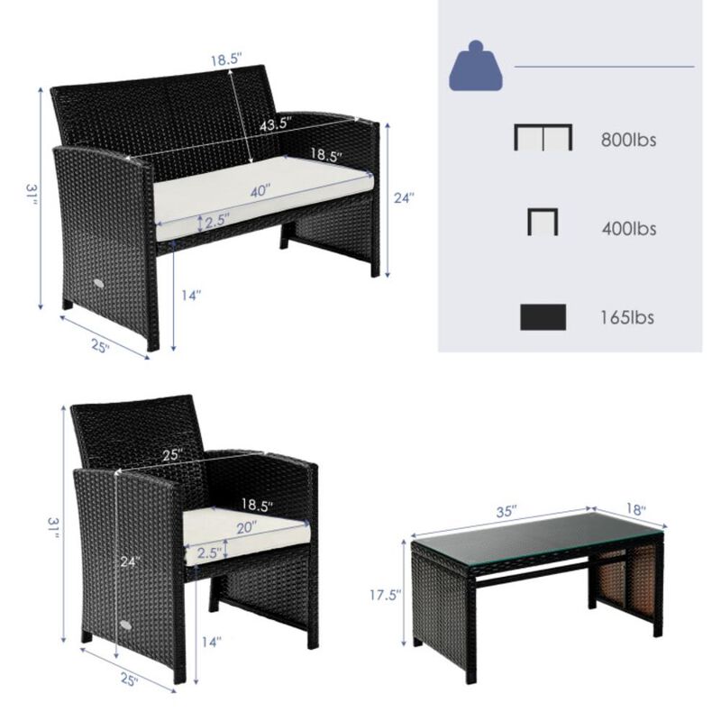 Hivvago 4 Pieces Patio Rattan Cushioned Furniture Set