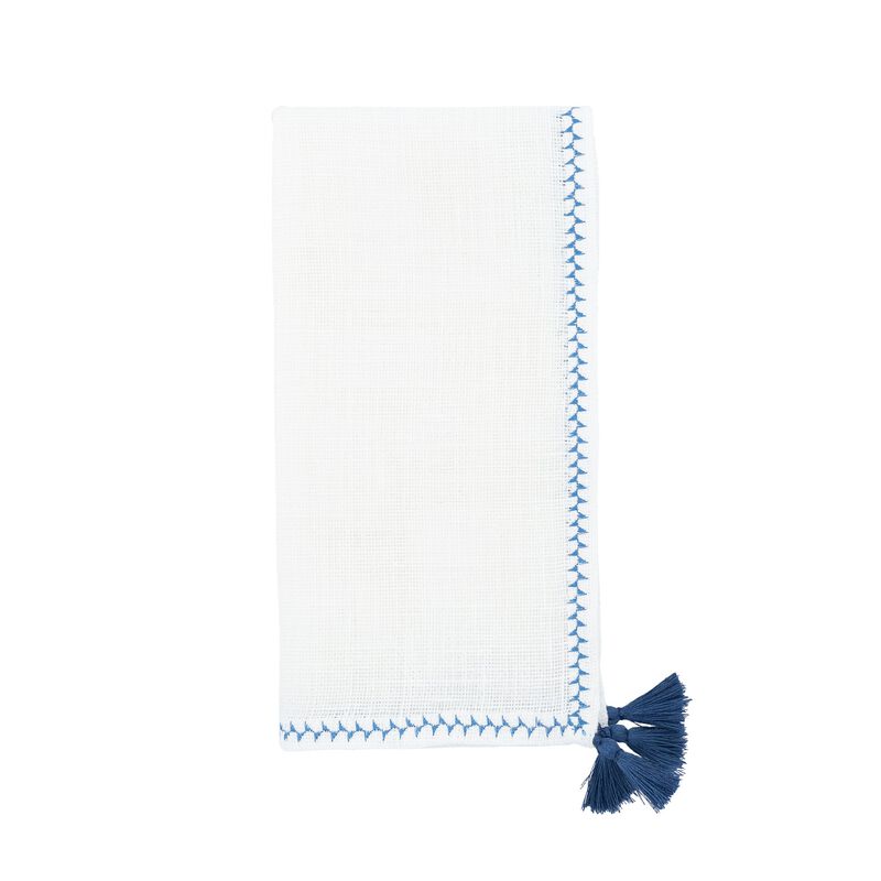 Linen Napkins With Navy Tassels, Set of 4