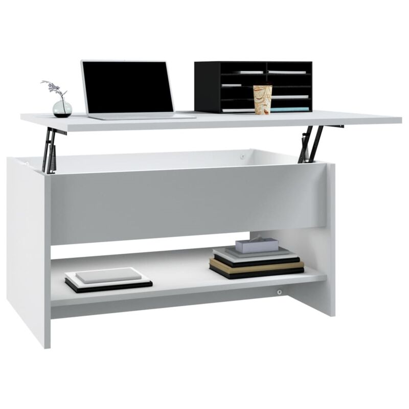 vidaXL Modern Coffee Table in White with Hidden Storage, Liftable Design, Made from Resistant, Moisture-Resistant Engineered Wood