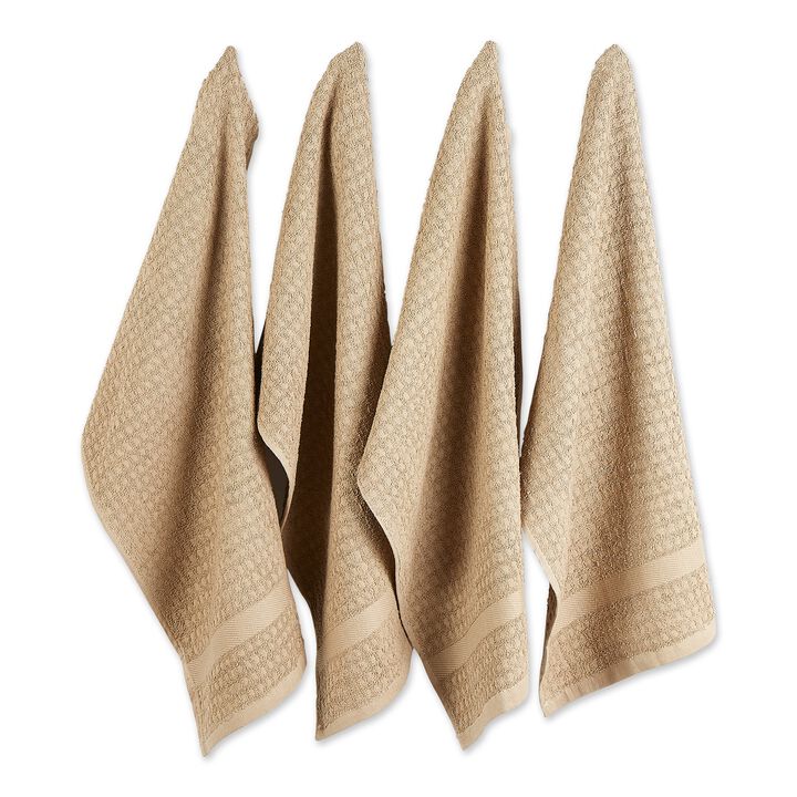 Set of 4 Solid Stone Brown Waffle Terry Dish Towel  26"