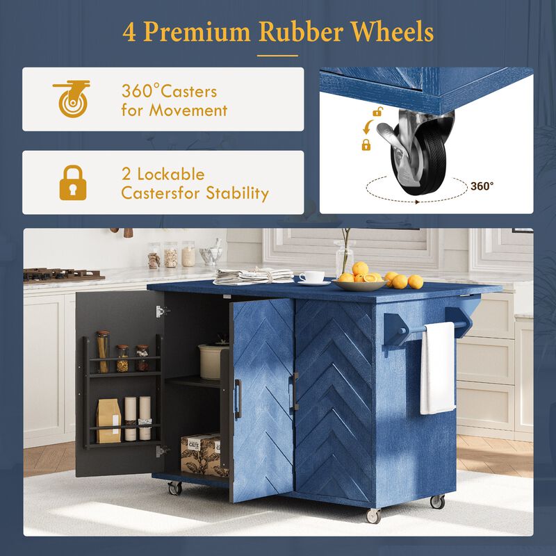 Merax Wave Stripes Ash Veneer Kitchen Island with Drop Leaf
