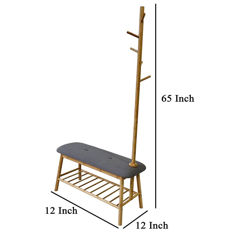Osava Coat Rack Hall Tree with Bench, Shoe Storage, Gray Polyester, 65 Inch