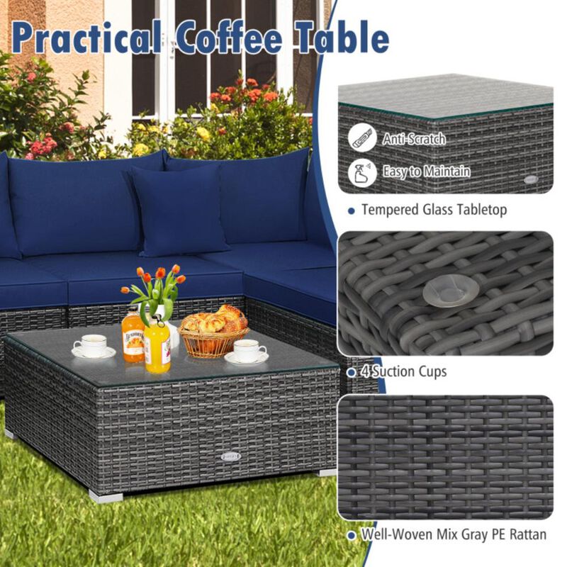 Hivvago 7 Pieces Patio Rattan Furniture Set with Sectional Sofa Cushioned