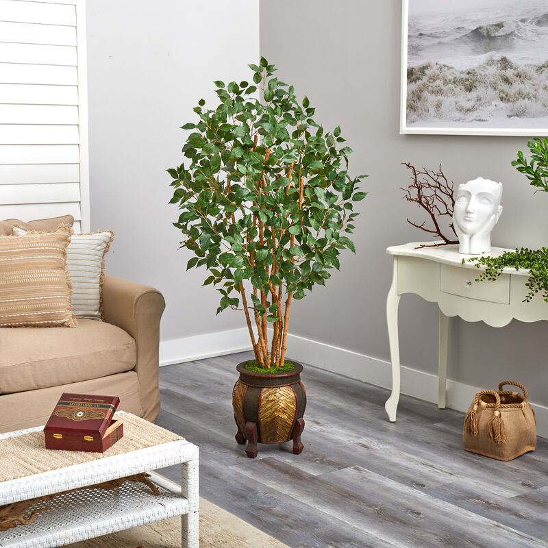 Hivvago 5.5 Feet Ficus Bushy Artificial Tree in Decorative Planter