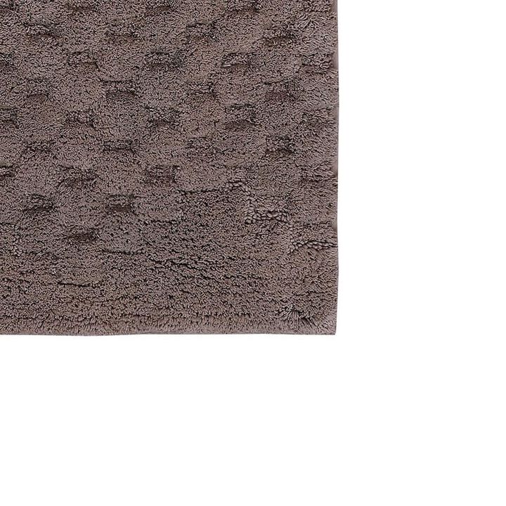 Knightsbridge Luxurious Block Pattern High Quality Year Round Cotton With Non-Skid Back Bath Rug 17" X 24" Stone