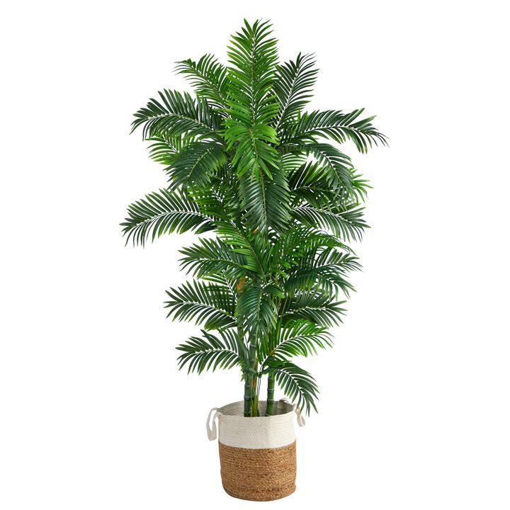 Nearly Natural 6-ft Curvy Parlor Palm Tree in Handmade Natural Jute Planter