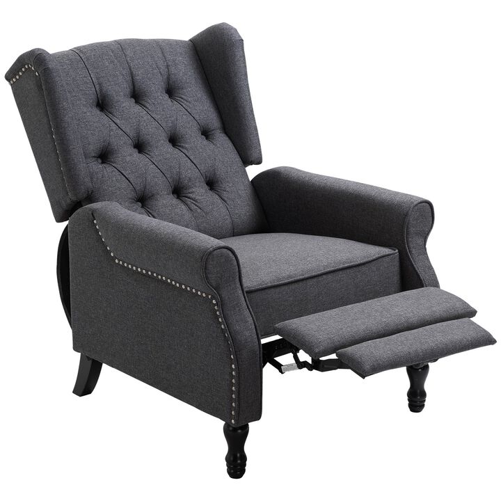 Dark Gray Lounge Chair: Vintage Linen Fabric Tufted Reclining Sofa