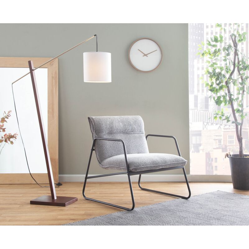 Casper Industrial Arm Chair In Black Steel And Grey Noise Fabric