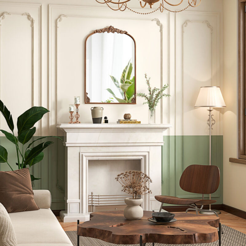 Arched Wall Mirror with Gold Metal Frame, Traditional Baroque Style