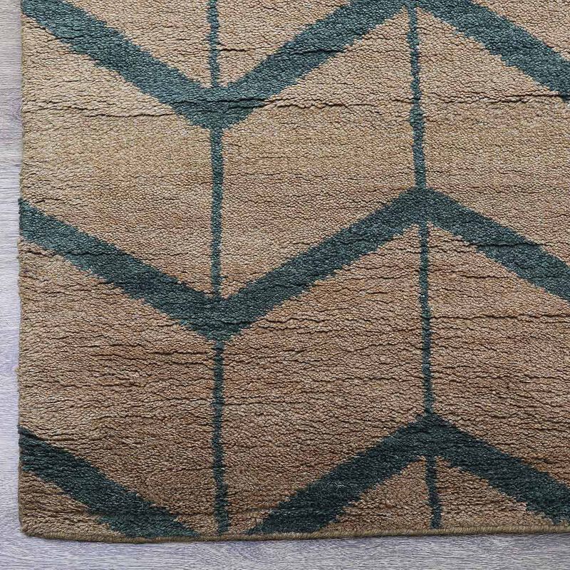 HAND KNOTTED WOOL Geometric AREA RUGS  - 8'x10', Rectangle Shape, Gold Charcoal Color, Geometric Modern, Medium Pile Handmade Area Rugs for Living Room, Bed Room (N01052)