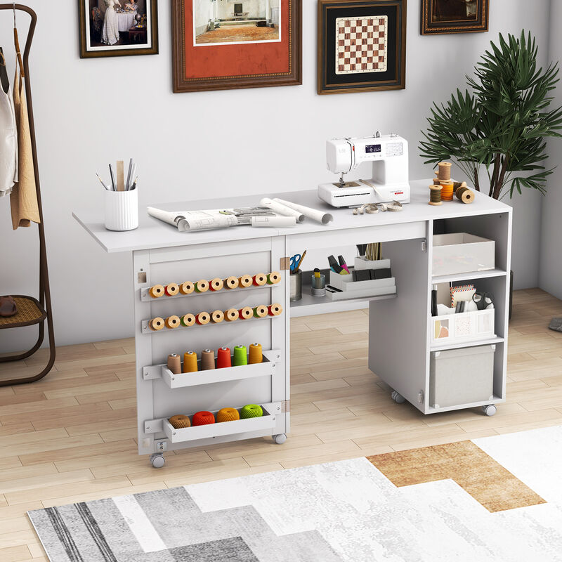 Multifunctional Folding Sewing Machine Craft Station with Storage Shelves for Home Organization