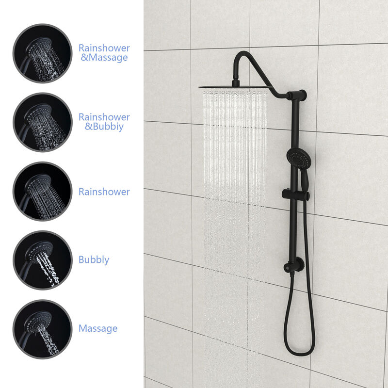 Matte Black 10" Shower System with 5 Function Hand Shower