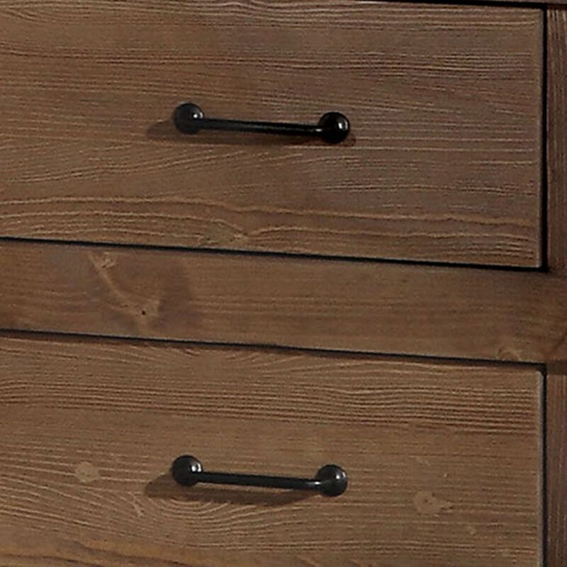 Two Drawer Nightstand With Metal Handle, Antique Oak-Benzara