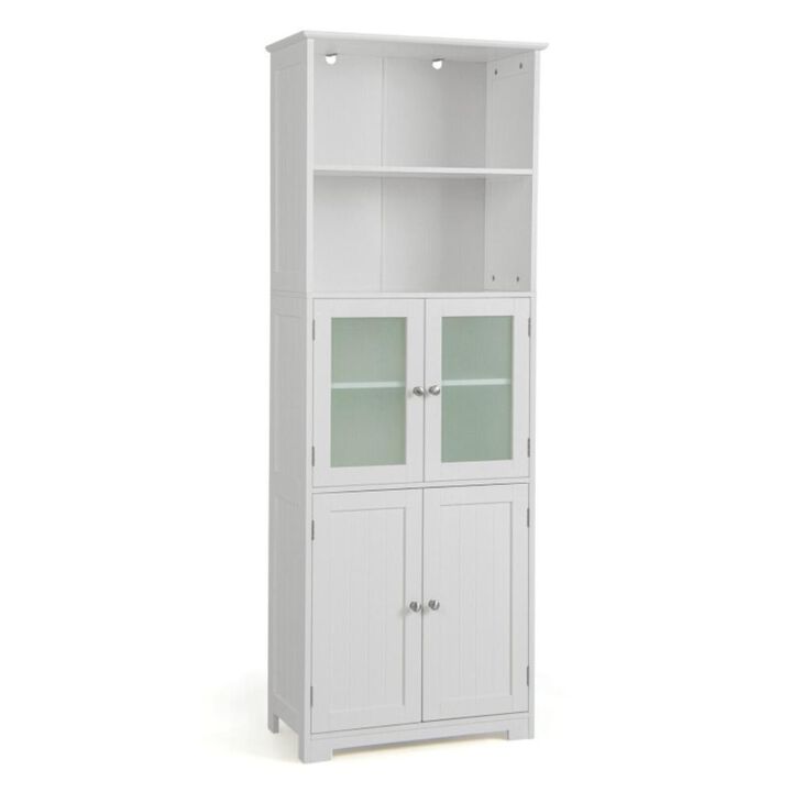Hivvago 6-Tier Freestanding Bathroom Cabinet with 2 Open Compartments and Adjustable Shelves