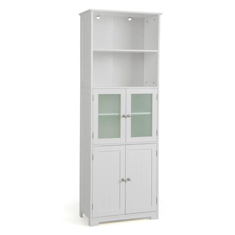 Hivvago 6-Tier Freestanding Bathroom Cabinet with 2 Open Compartments and Adjustable Shelves