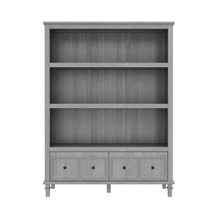 47.2 in. W x 63 in. H, Wood Grain Gray, 3-Tier Open Shelves, Standard Bookcase with 2 Drawers for Storage