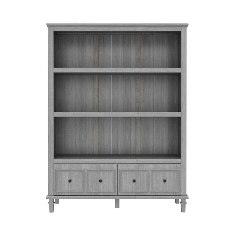 47.2 in. W x 63 in. H, Wood Grain Gray, 3-Tier Open Shelves, Standard Bookcase with 2 Drawers for Storage