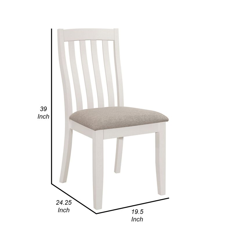 Ane 20 Inch Dining Side Chair Set of 2, Farmhouse, Slatted Back, White Wood - Benzara