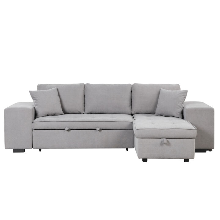 3-Seat Sleeper Sofa Sectional with Storage Chaise & Stools
