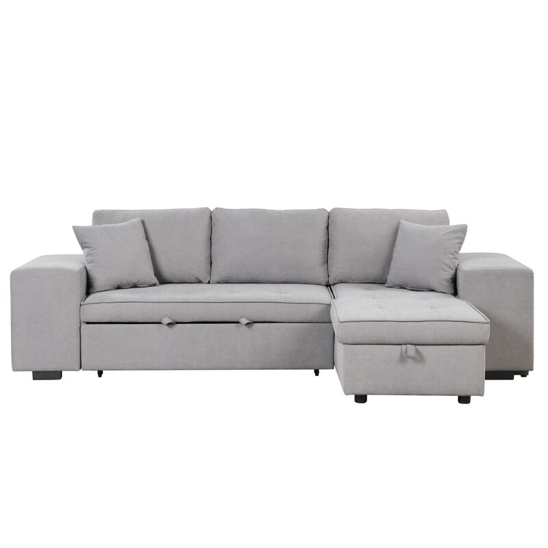 3-Seat Sleeper Sofa Sectional with Storage Chaise & Stools