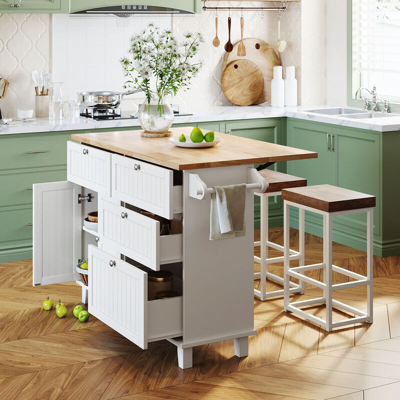 Streamdale Farmhouse Drop Leaf Island Set with 2 Seatings